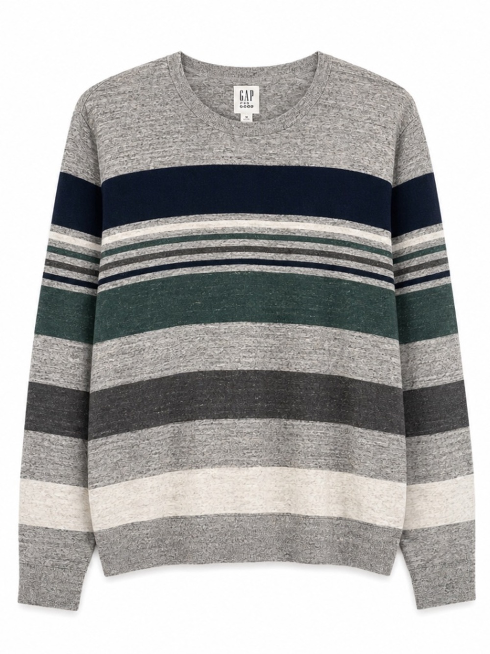 GAP For Good Crewneck Sweater Gray Navy Green 80% Cotton – Size Large GUC